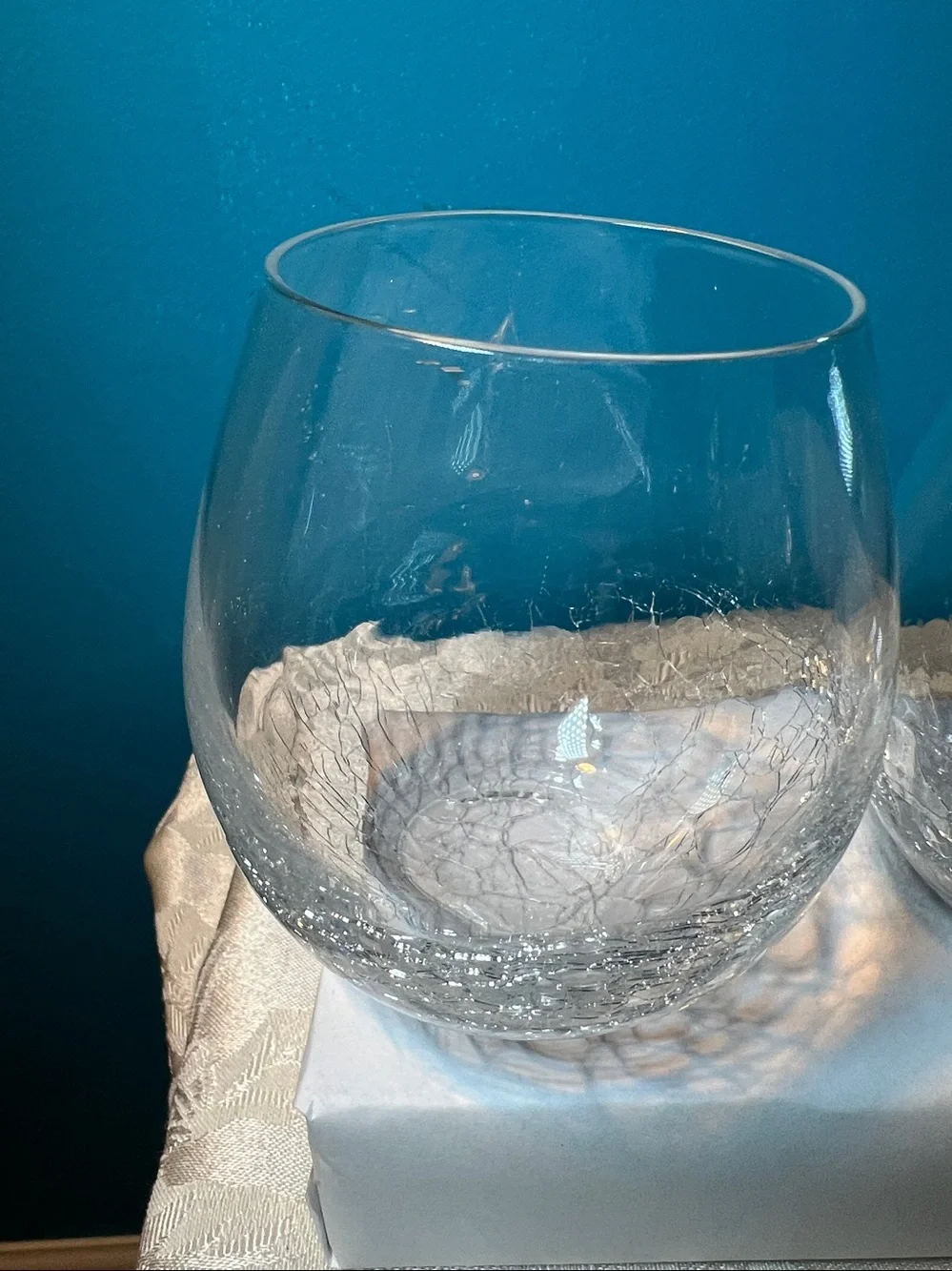 Pier One Stemless Crackle wine glasses